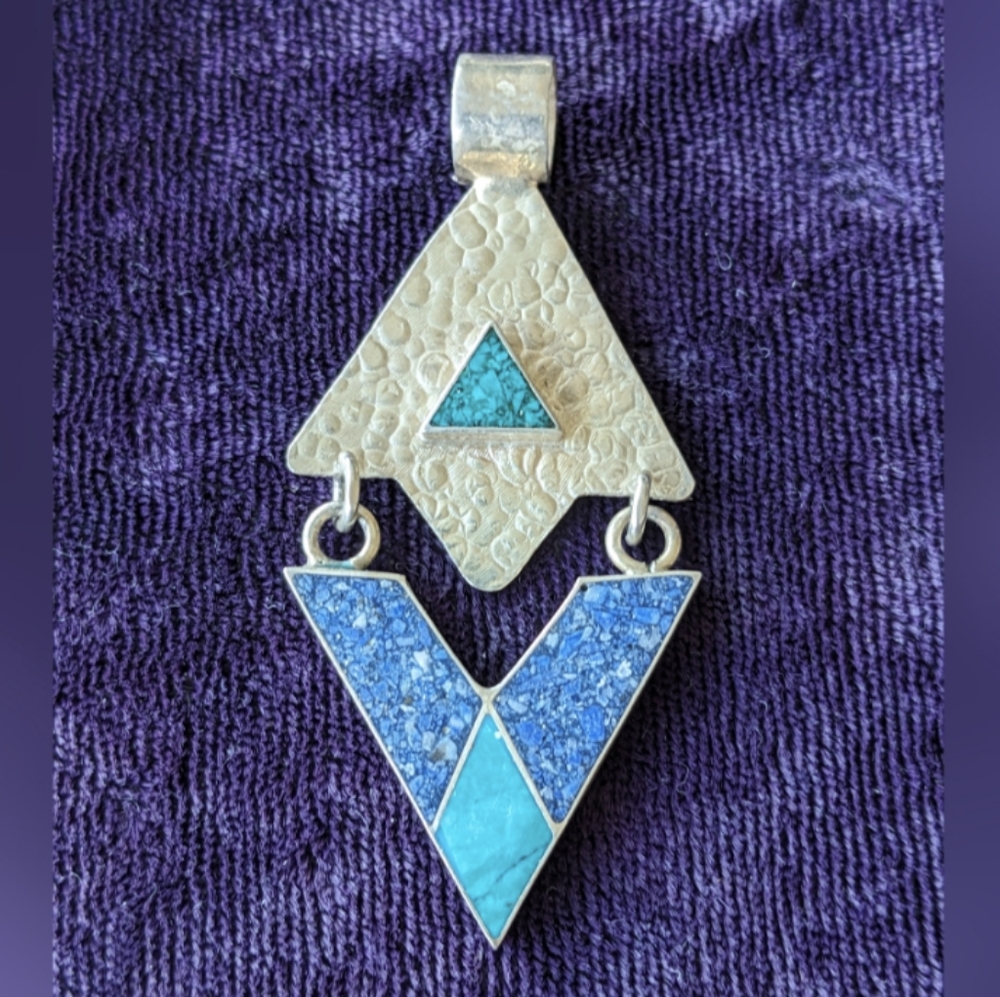 Vintage Sterling Silver (950) Southwestern Turquoise Pendant